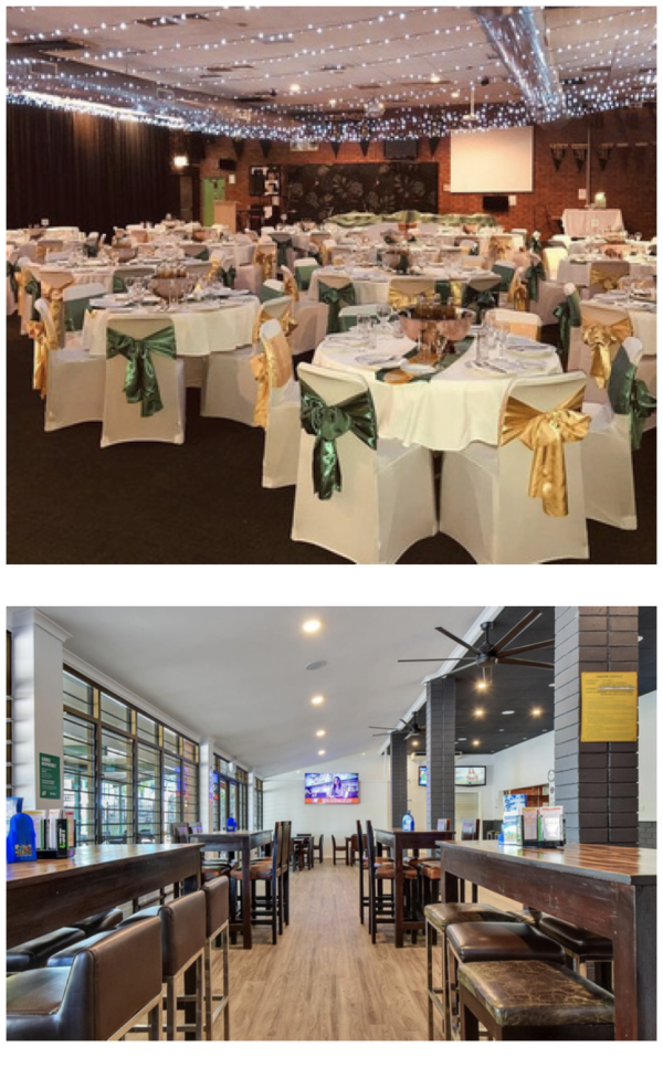 The hall decorated for a special occasion and the refurbished saloon bar